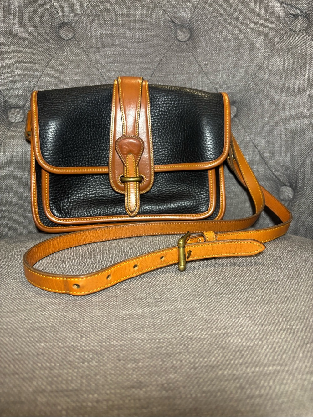 Dooney & Bourke Black Pebbled Leather Crossbody with Tan Trim
